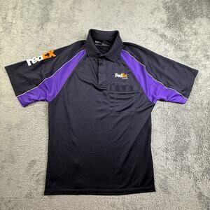 FedEx Express Mens M Purple Black Performance Polo Shirt Work Uniform Polyester